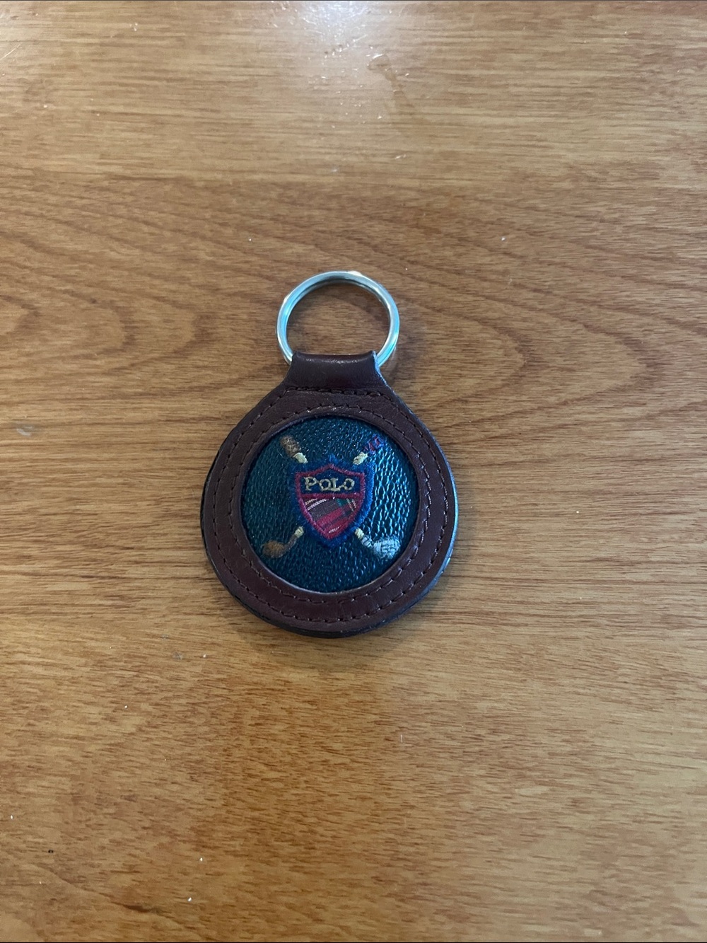 Polo by Ralph Lauren Brown Leather Key Ring with Navy Crest